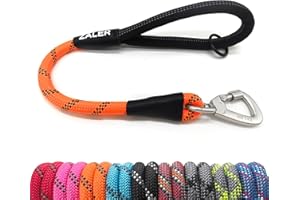 ZALER Short Dog Leash, 18 Inches Rope Traffic Leashes for Dogs, Reflective Dog Lead with O-Ring, Heavy Duty Pet Leash for Large and Medium Dogs (18'' Orange)
