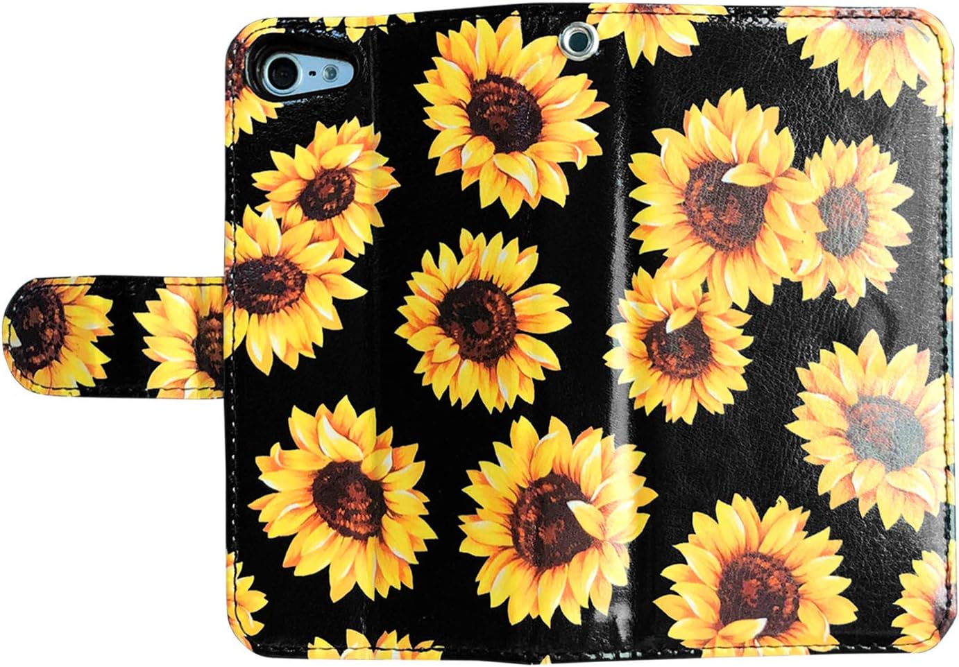 J.west iPod Touch 7th 6th 5th Generation Case, Sunflower iPod Touch Wallet case Magnetic Floral Faux Leather Flip Case Cover Heavy Duty Protection with 3 Cash Card Holder Kickstand and Wrist Strap