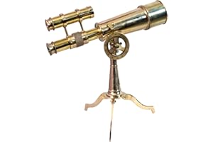 BAZROSS Vintage Brass Telescope on Tripod Stand DF Lens Antique Desktop Brass Telescope Royal Antique Finish Spyglass Nautical Beautiful On Brass Tripod Stand (Brass Polished)