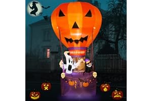 HYRIXDIRECT 7Ft Halloween Inflatables Outdoor Decorations Hot Air Balloon Black Cat Ghosts Inflatable Yard Decoration with Build-in LEDs Blow Up Pumpkin for Halloween Party Indoor Outdoor Yard Garden