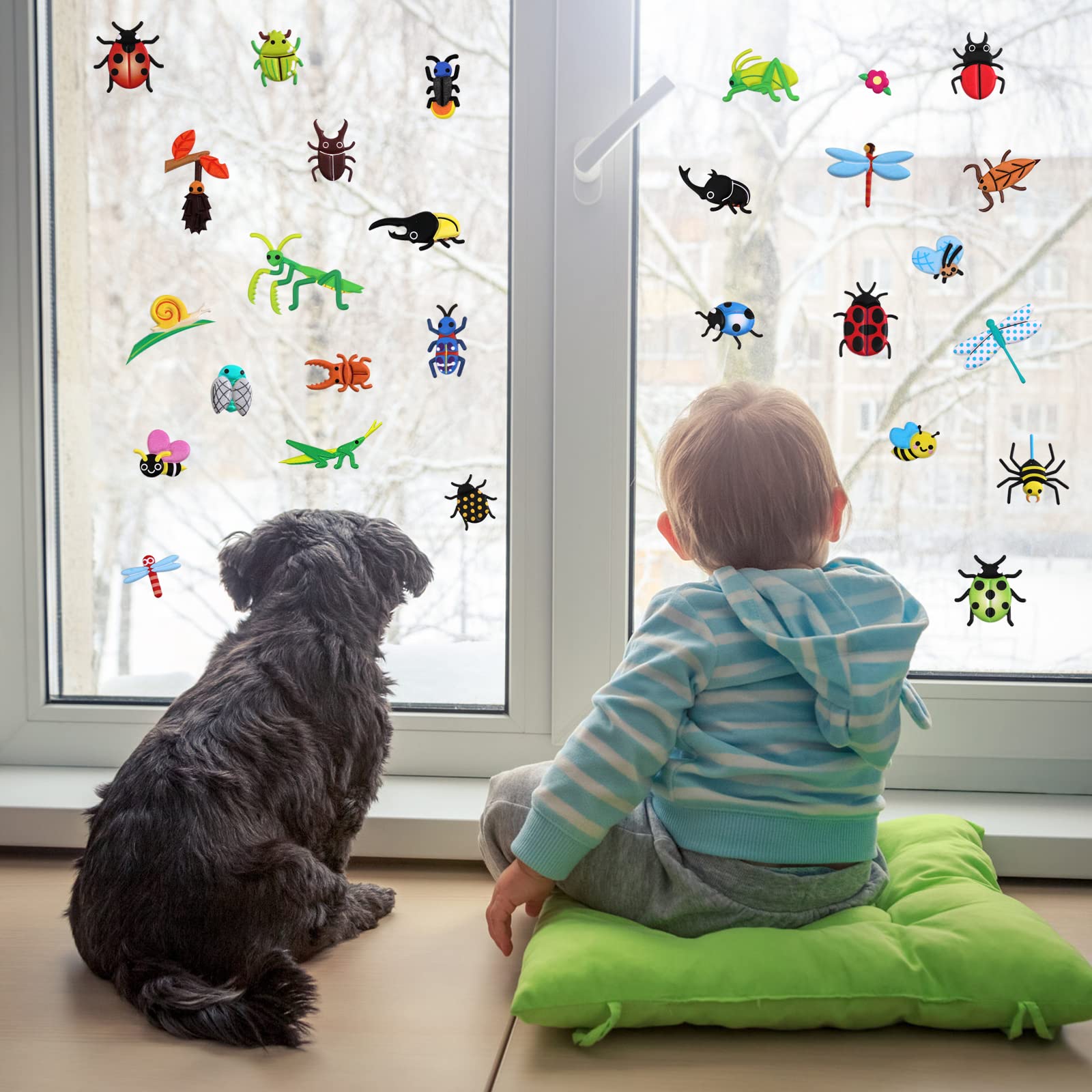 Puffy Insect Stickers for Kids Toddlers,3D Foam Bug Sticker with Ladybug Butterfly Praying Mantis Caterpilla Dragonfly Stickers and Small Worm Sticker for Preschool,4 Pack.