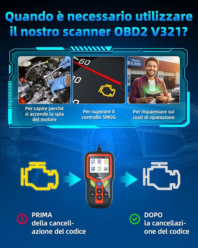 OBD2 Auto Diagnostica,Diagnosi Auto, Diagnosi Auto Professionale in Italiano per Tutti i Veicoli dal 1996 in Poi (Nero)
