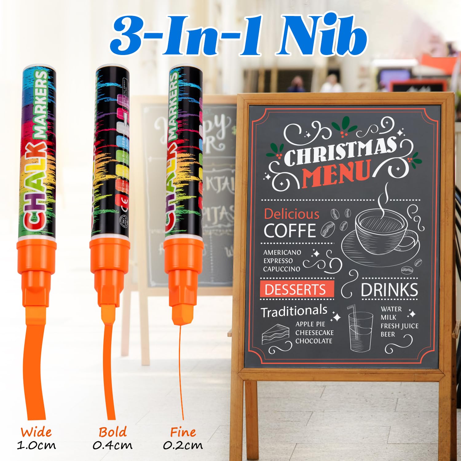 Labeol 8 Colors 10mm Liquid Chalk Markers, 2-in-1 Nib Washable Jumbo Chalk Markers for Windows, Cars, Signs, Glass, White Boards and Mirrors