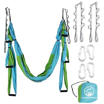 Outdoor Skye Aerial Yoga Swing - Ultra Strong Antigravity Yoga Hammock/Sling/Inversion Tool for Air Yoga Inversion Exercises - 2 Extensions Straps ...