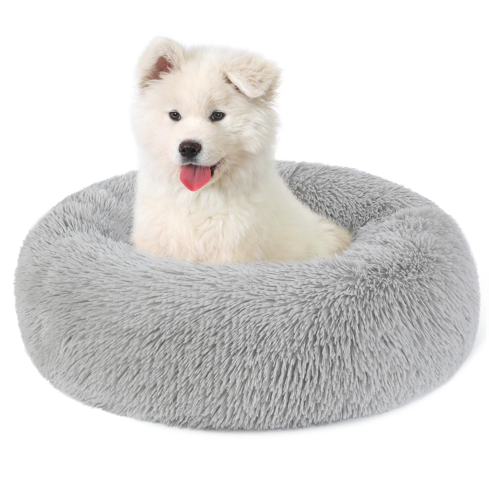 Belababy Dog Bed Small Medium with Removable Cover, Washable Dog Cat Donut Bed, Calming Pet Puppy Bed and Fluffy Plush Cuddler with Anti-Slip Bottom, Light Grey, 40cm — image 1