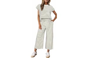 Sweetmoon 2 Piece Sets for Women Summer Outfits Short Sleeve Top Wide Leg Crop Pants Womens Matching Sets for Travel Vacation