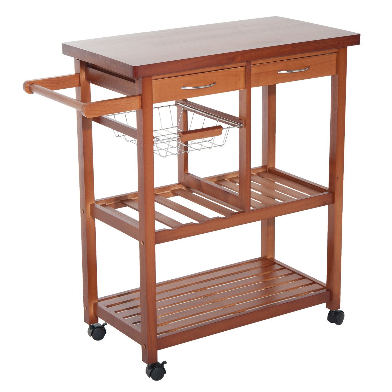 Homcom Wooden Rolling Storage Microwave Cart Kitchen Trolley With