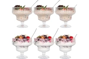 6 Pcs Glass Dessert Bowls with Spoons Set 12 Pcs Total, Crystal Ice Cream Bowls for Sundae Salad Snack Candy Fruit Milkshakes