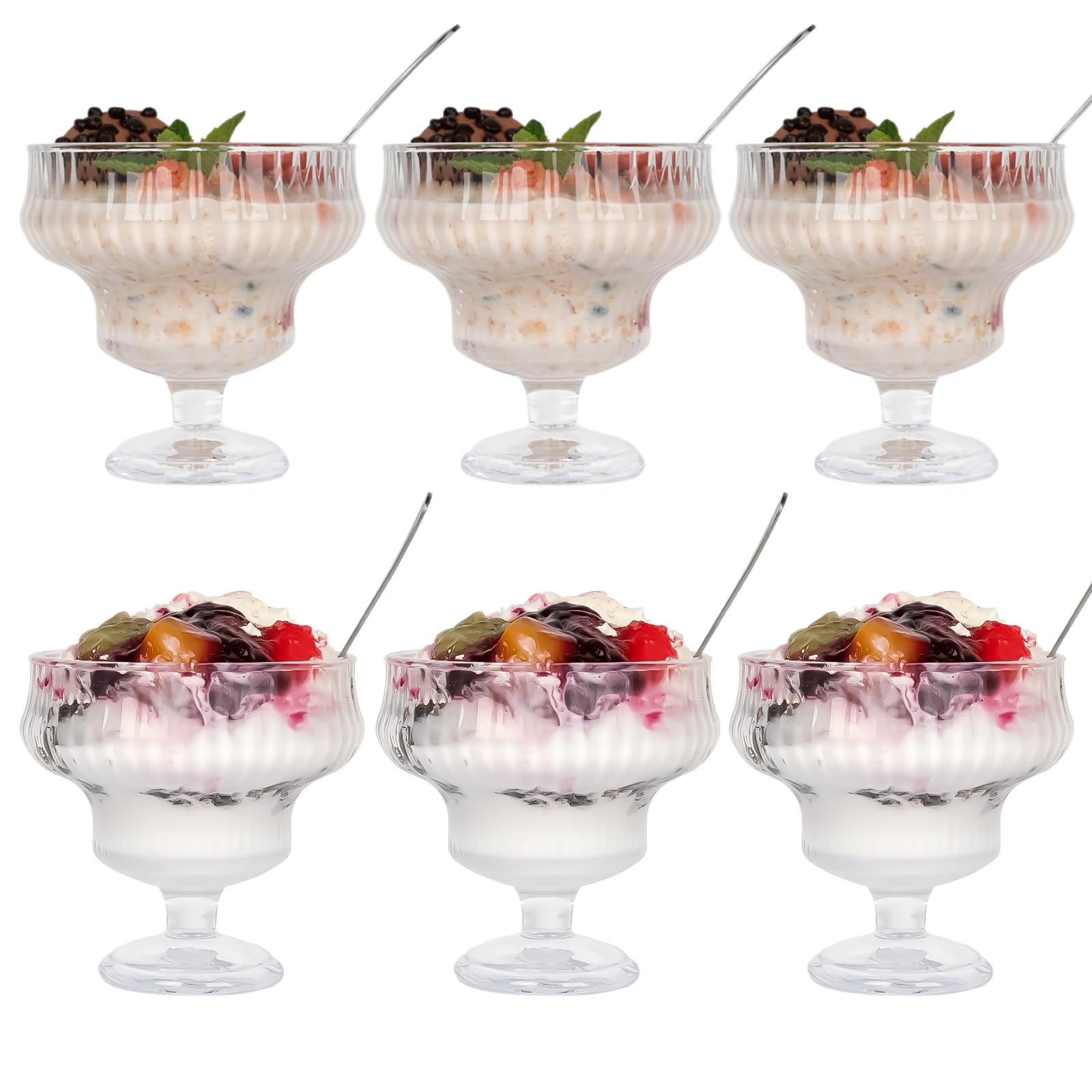 Photo 1 of 10 OZ Glass Dessert Bowls and Spoons Set 12 Pcs, Crystal Ice Cream Bowls for Sundae Salad Snack Candy Fruit Milkshakes Sherbet Trifle Footed Bowl Parfait Glasses Decorative Shrimp Cocktail Cups