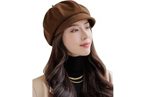 AIEOE Womens Newsboy Cap Summer Beret Cap 8 Panels Vintage Cabbie Hat- Octagonal Visor Cap for Women Girls Ladies Gift Brown