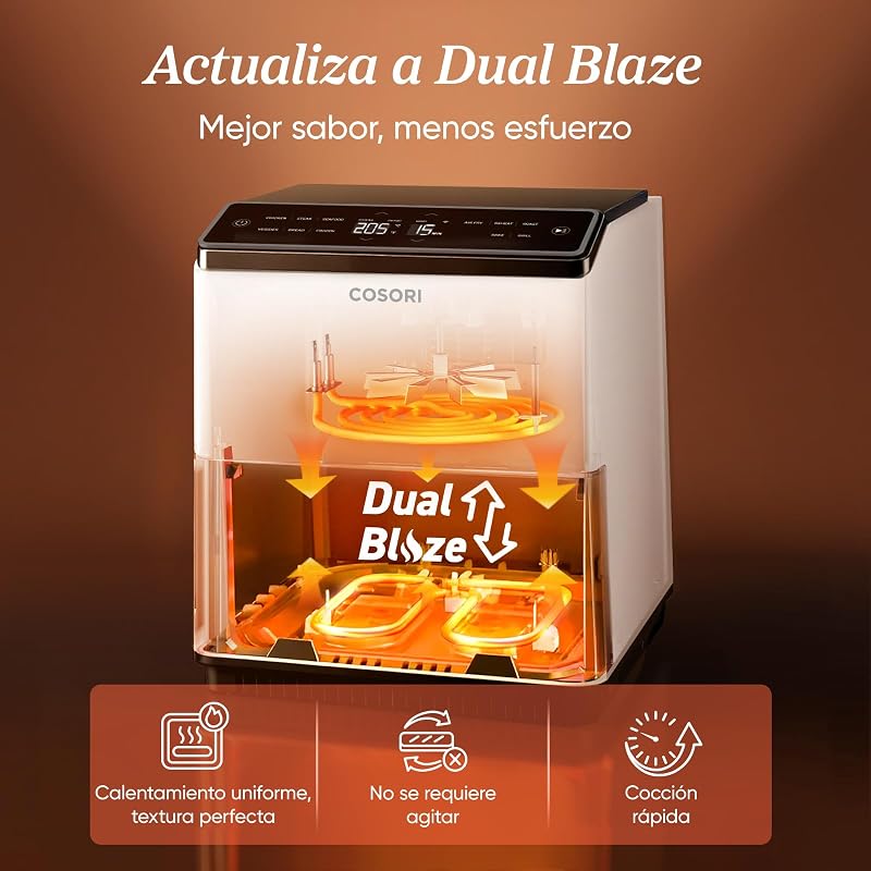 Fritadeira de ar duplo Blaze, fritadeira de ar WIFI 6.4L, 11 em 1, fritadeira sem óleo, mais de 90 receitas na aplicação criadas pelo chef em espanhol, branca, com dupla resistência, CAF-P585S