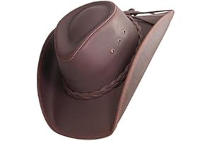 American Hat Makers Hollywood Leather Cowboy Hat — Handcrafted 100% Fine Leather Hat Breathable, System, Brown