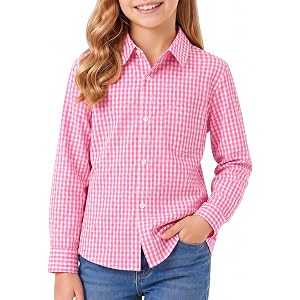Spring&Gege Girls Plaid Shirt Long Sleeve Cotton Gingham Button Down Shirt