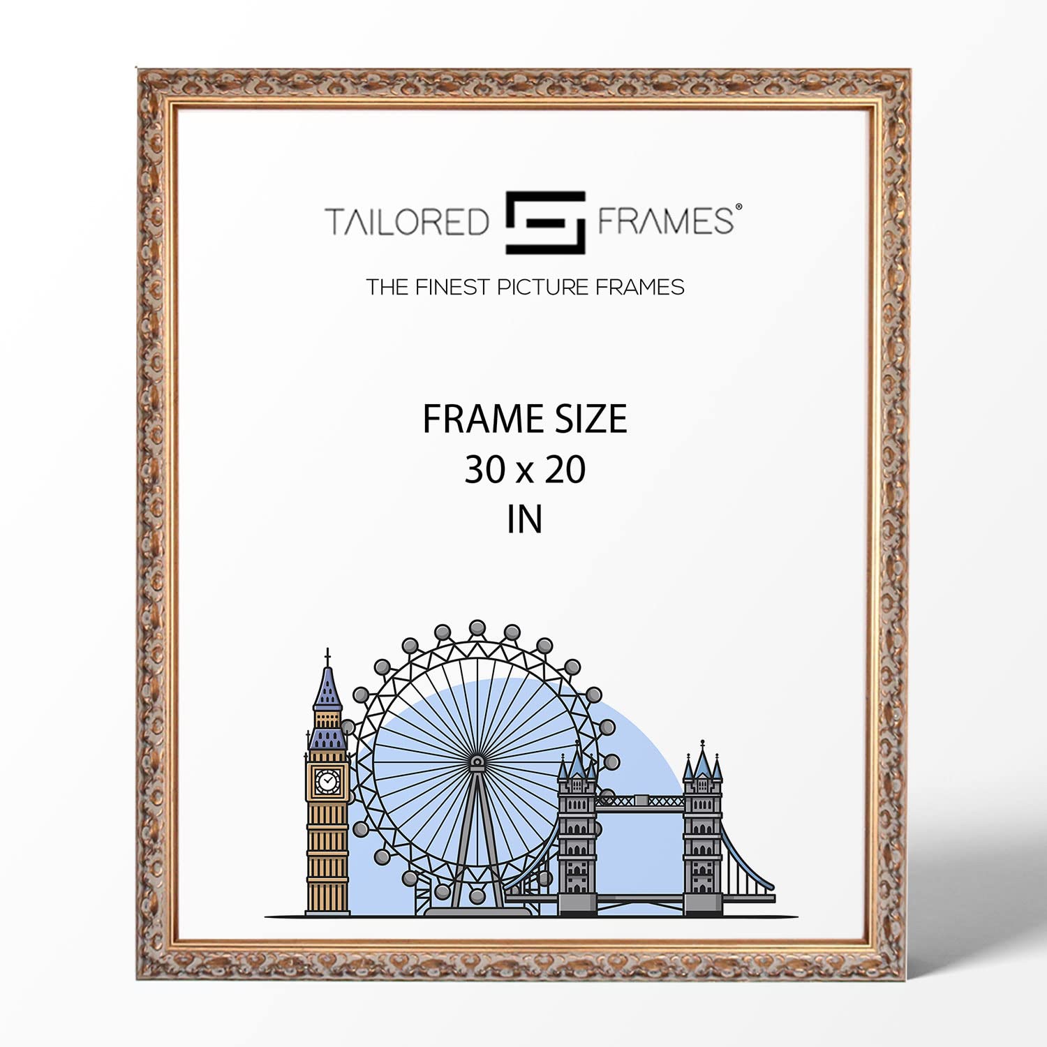 Tailored Frames Vienna Gold 30" x 20" | Rustic Style Vintage Single Picture Frame | Wall Hanging Type | Photo Frame Without Mount