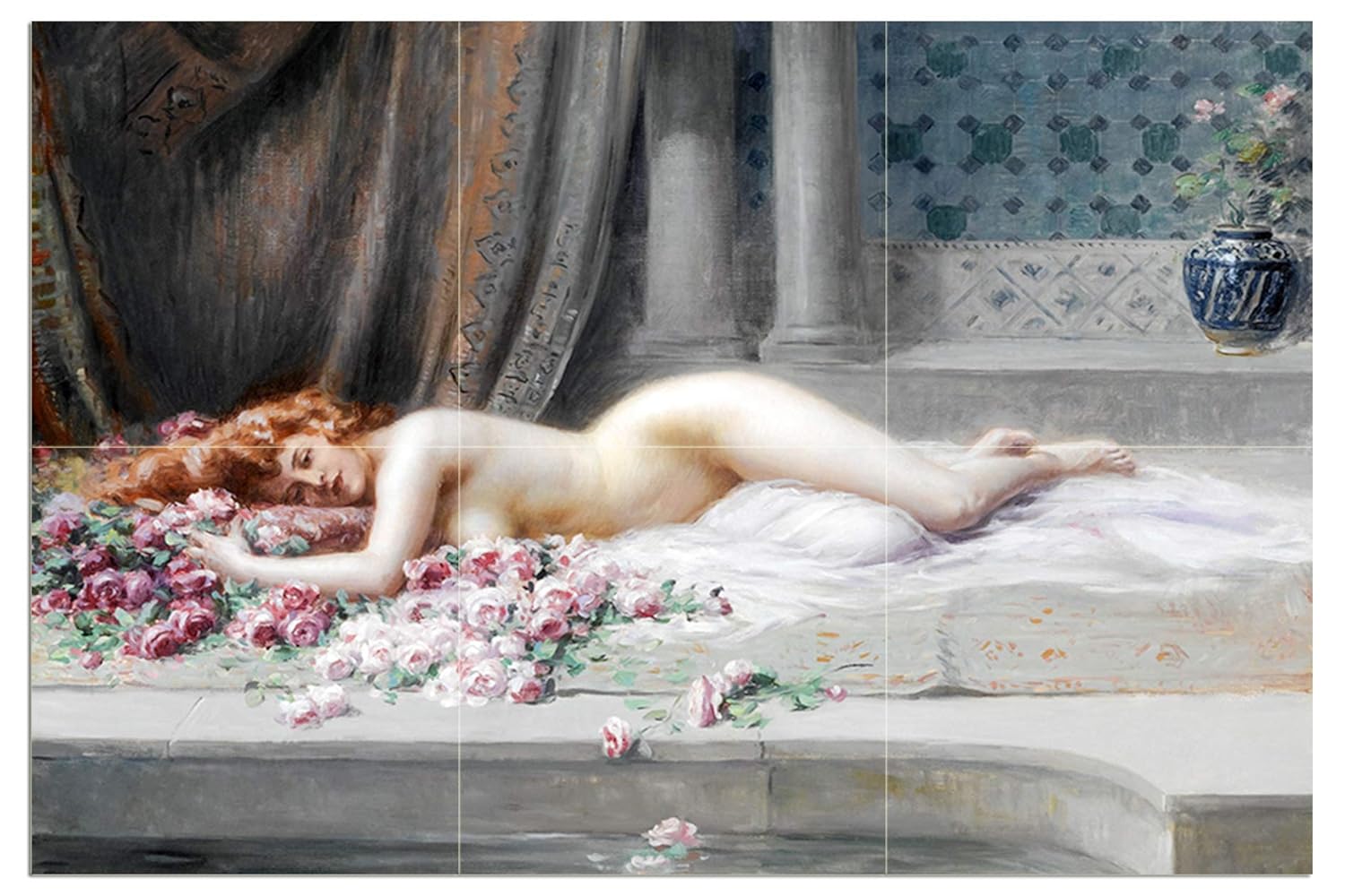 Fille nue fleurs D. Enjolras carrelage nu mural cuisine dosseret marbre céramique - Photo 4 sur 18