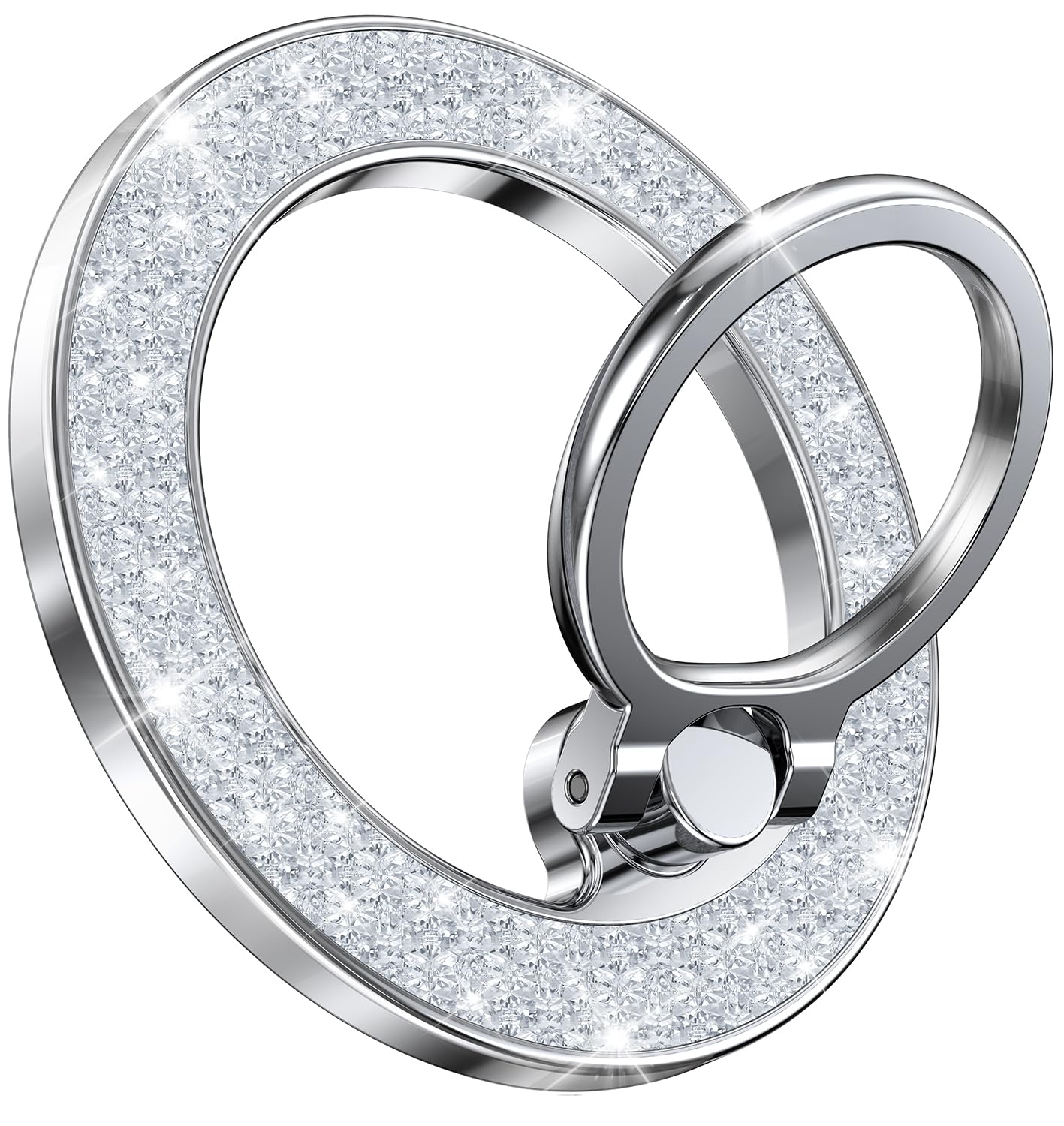 Photo 1 of ?All Metal, Super Glitter? Magnetic Phone Ring Holder for Magsafe, Magnet Finger Ring Grip Stand Holder, Compatible with Mag Safe Accessories for Women iPhone 16 e,15,14,13,17 Pro/Max/Plus