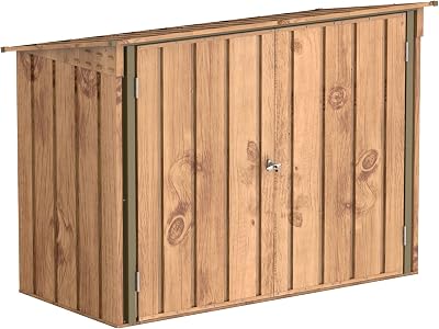 Duramax 2 Bike Metal Storage Shed Garden Shed Woodgrain Lockable Doors