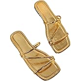 GORGLITTER Women's Metallic Strappy Flats Sandal Dressy Cute Open Toe Slip on Slides Summer Vacation Beach Sandals 2025