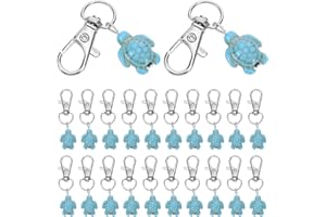 CAXUSD 30pcs Sea Turtle Keychain, Turquoise Charms Inspirational, Ocean Animal Pendant, Metal Summer Beach Keyrings, For DIY 