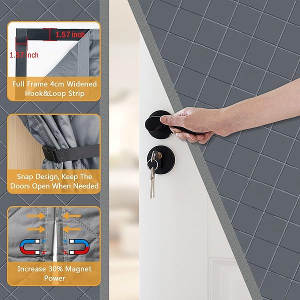 MAGNETIC THERMAL INSULATED DOOR CURTAIN, 28 X 80 INCH WINTER DOOR COVER CURTAIN SIZE 32 X 82 WATERPROOF THICK INSULATION BLANKET, SIDE OPENING, GRAY
