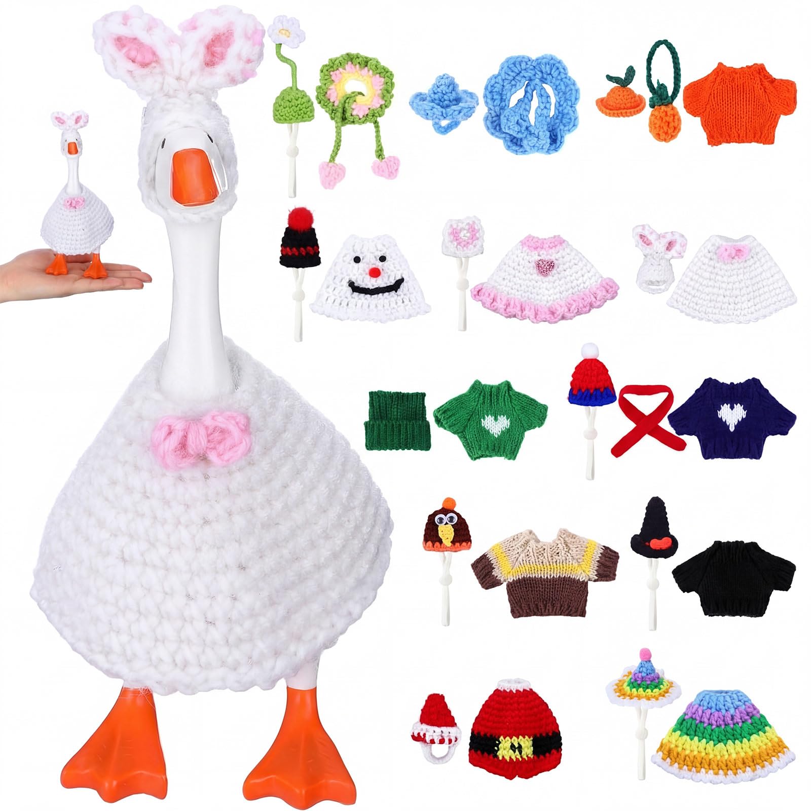 JolliLudo 12 Set 7 Inch Mini Desk Goose Outfits Headwear Mini Hats Accessories Small Desk Outfits Hat Accessory Costumes for Magnetic Geese Statue Key Holder Table Decor (Seasonal Handmade)
