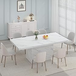 HSH 71” White Faux Marble Dining Table, Rectangle