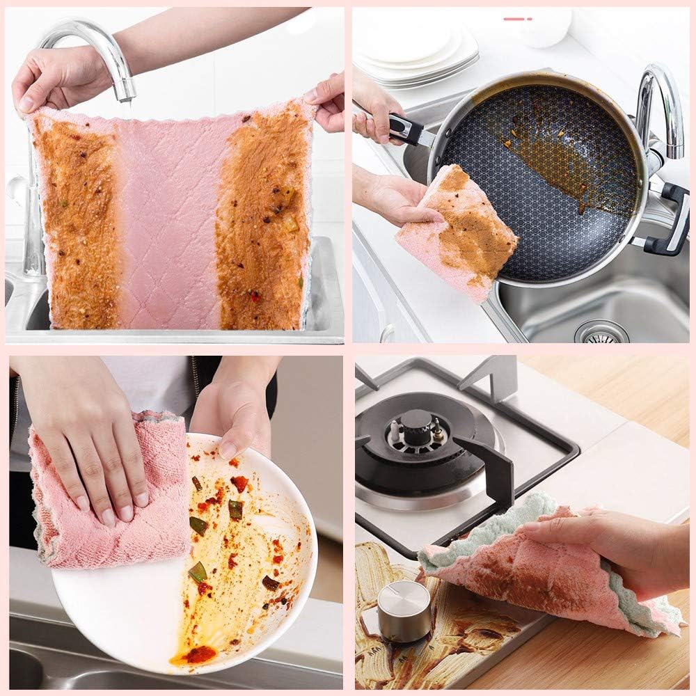 QURIPE 4-Pack 9.85"x9.85" Microfiber Cleaning Cloth，Dish Towels, Double-Sided Dish Drying Towels，Reusable Household Cleaning Cloths for House Furniture Table Kitchen Dish Window Glasses: Health & Personal Care