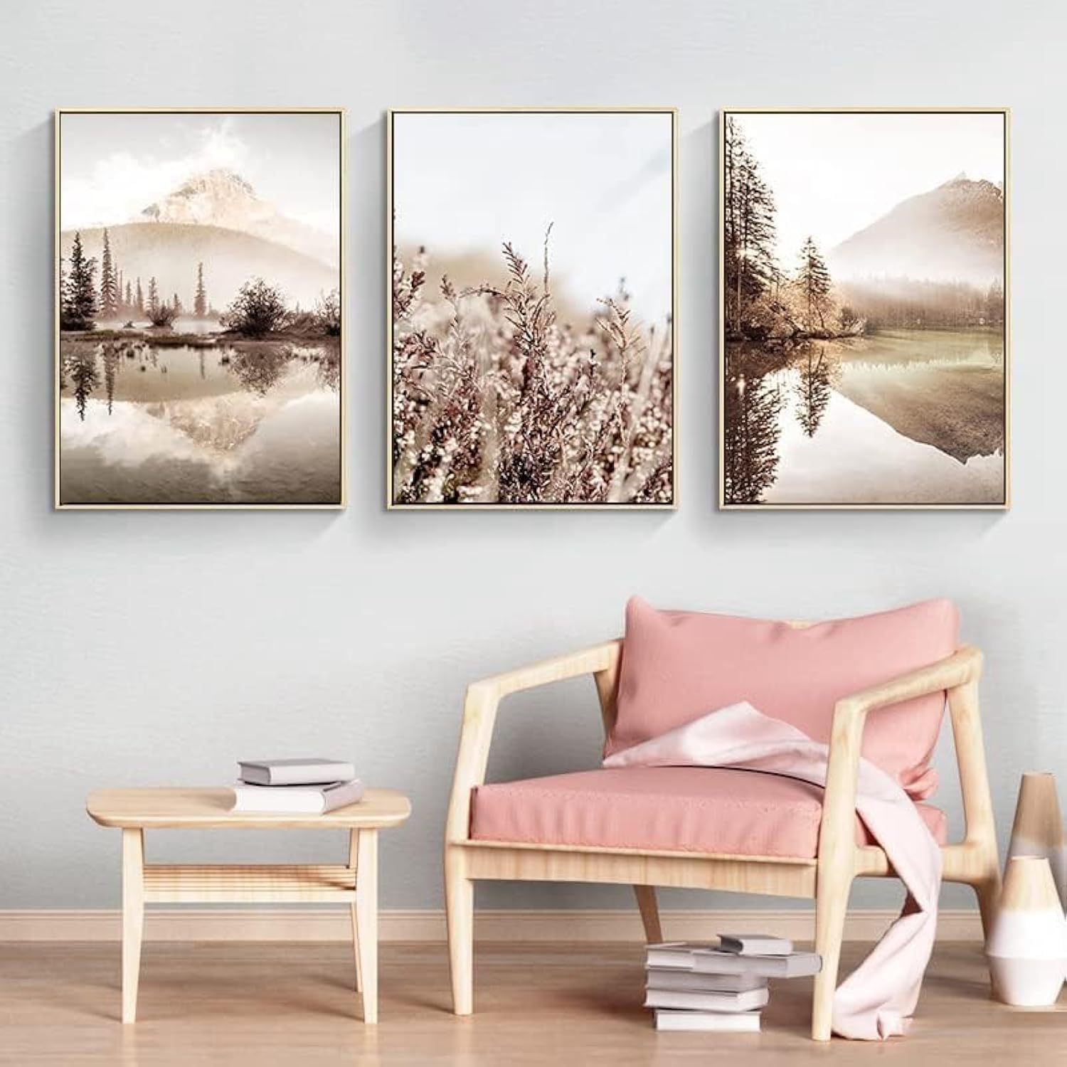 LPFNSF Beige Home Decoration Poster, Modern Reed Plant Decoration Landscape Painting, Bedroom, Living Room, Office Background Wall Decoration Poster, Frameless. (Style 6, 30x40cm*3)