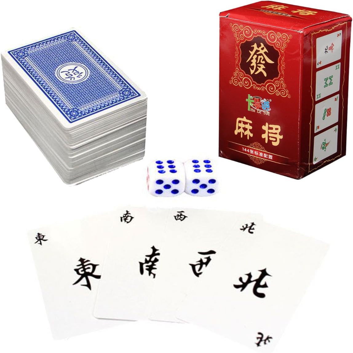Yannay Quality Mah Jong 144 Paper,Portable MahJong Chinese Playing Cards Game Travel Set With Dice