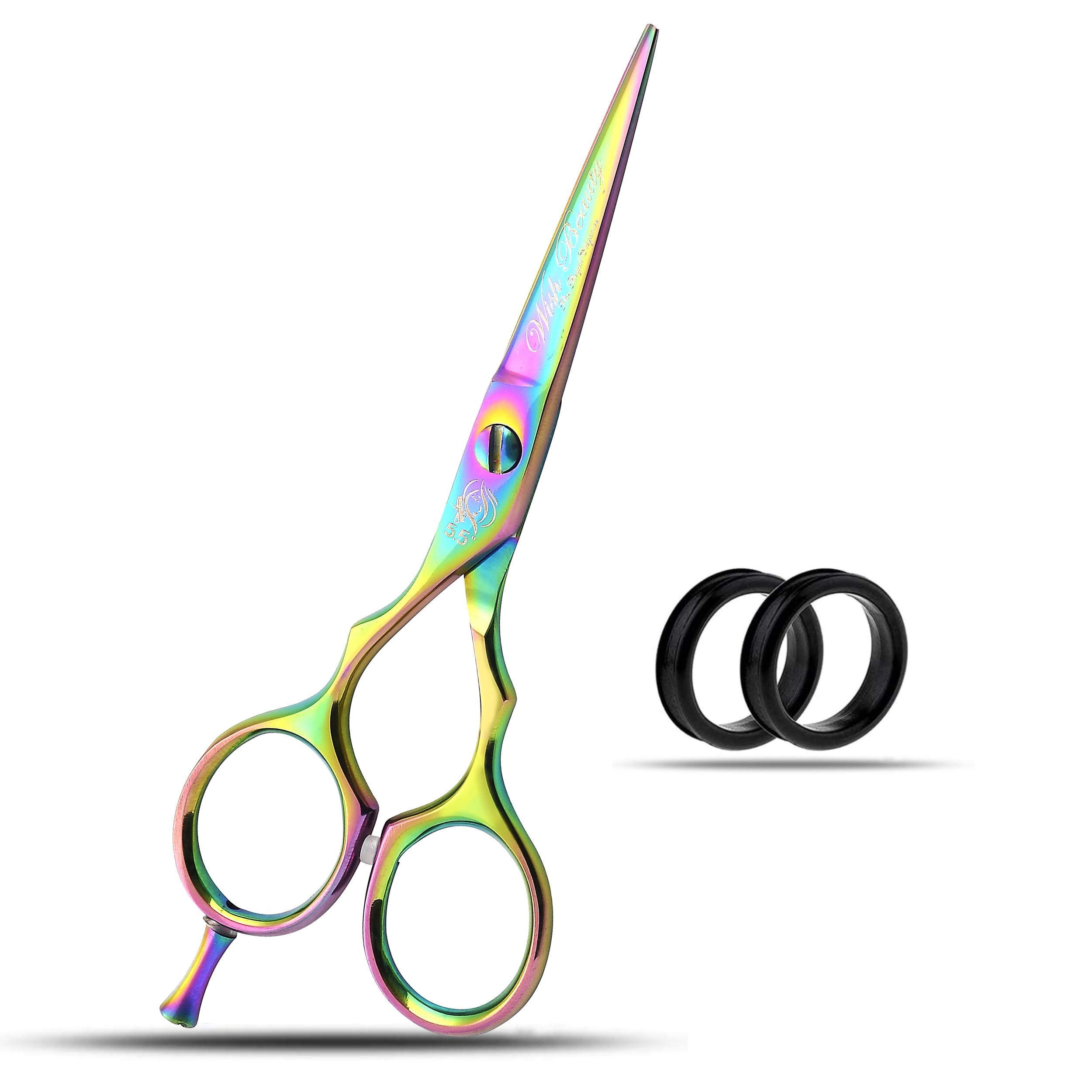 Wishbeauty Professional Sharp Left Hand Barber Scissors 5.5” Lefty Hair Cutting Scissors,Hairdresser Scissors Salon Haircut Scissors Hair Shears for Women Men (Rainbow 5.5" Lefty)