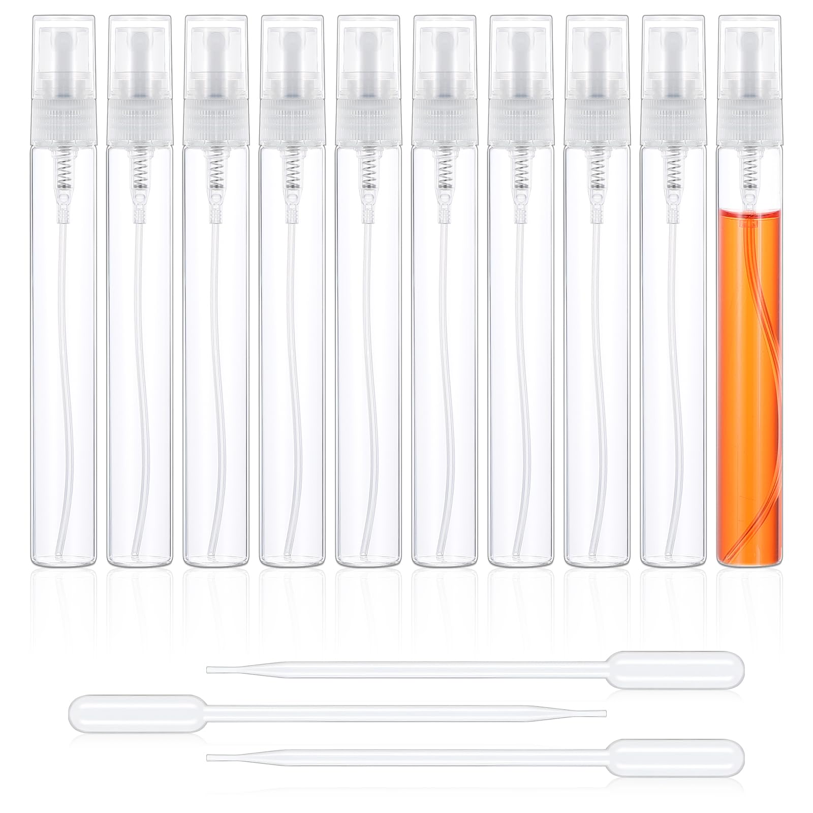 Photo 1 of 10 Pack Mini Spray Bottles, 10ml Refillable Perfume Atomizer With 3 Transfer Pipettes, Plastic Portable Travel Bottle, Fine Mist Travel Essential Oil Containers, Glass Sample Bottles (Clear)