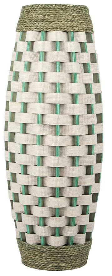 62 Cm Large Floor Standing Rattan Vase Tall Wicker Vase Green White