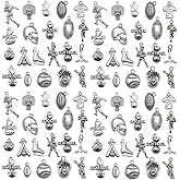 100pcs Antique Silver Sport Charms for Jewelry Making Alloy Football Baseball Softball Soccer Charms for DIY Crafts (SN272)