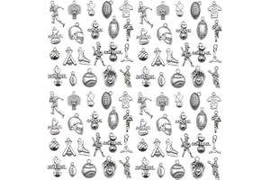 WOCRAFT 100pcs Antique Silver Sport Charms for Jewelry Making Alloy Football Baseball Softball Soccer Charms for DIY Crafts (SN272)
