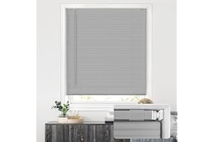 LazBlinds No Tools No Drill Cordless 1" Vinyl Mini Blinds, 100% Privacy S-Curve Blinds for Indoor Windows, Room Darkening Horizontal Window Blinds and Shades for Home, 46" W x 64" H, Grey