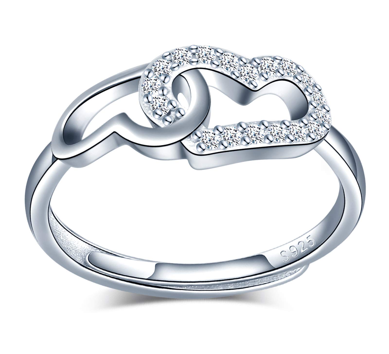 MicVivien Double Heart Ring 925 Sterling Silver mit Zirconia Adjustable Ring for Women Girls