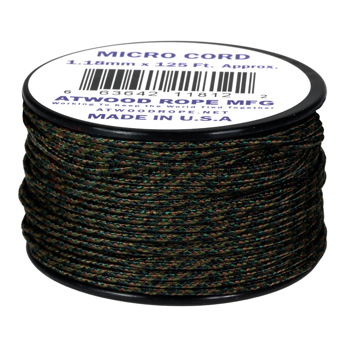 Atwood Rope MFG Woodland Camo MC04 1.18mm x 125' Micro Cord Paracord Made in the USA