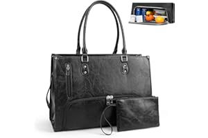 Gugxiom Tote Laptop Bag with Insulated Lunch Compartment, 15.6" PU Work Lunch Bag Women with Small Purse & Shoulder Strap