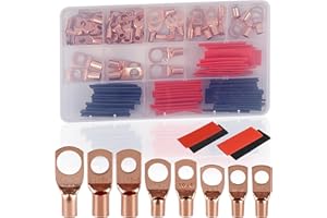 100Pcs Copper Wire Lugs AWG6 8 10 12 with Heat Shrink Set, 50Pcs Battery Cable Ends Ring Terminals Connectors Tubing Assortme