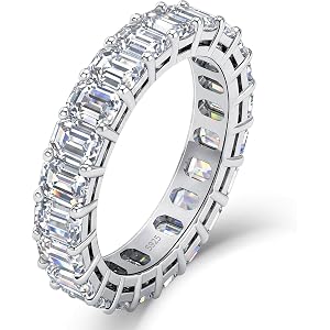 WES 3x4mm Emerald Cut Moissanite Eternity Ring - Total 4.4ct Hypoallergenic 925 Sterling Silver D Color VVS1 Clarity Full Sta