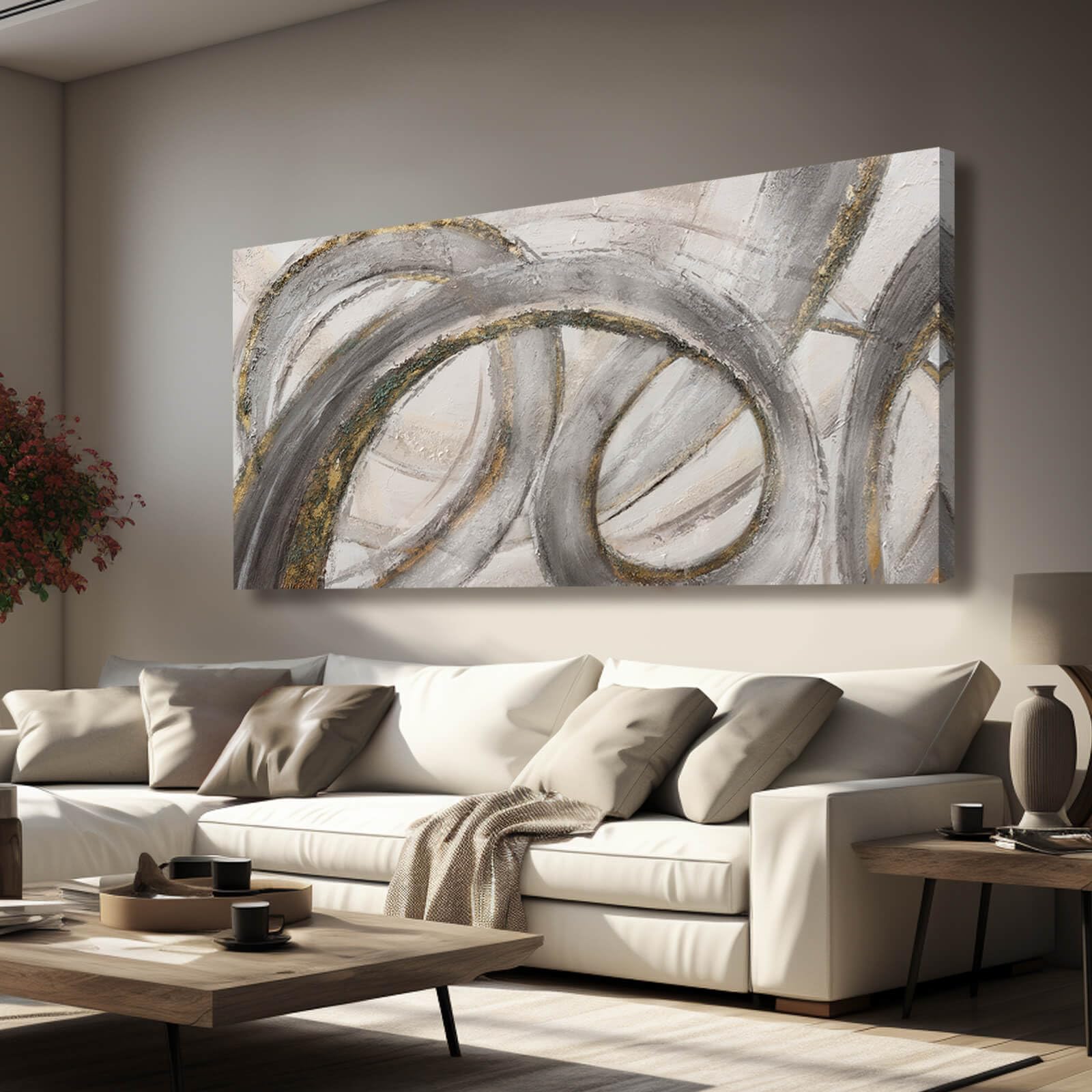 Photo 1 of VAYIMDH Canvas Wall Art for Living Room Large Graffiti Wall Decor Grey and Beige Picture Painting for Home Office Bedroom 29"x 58" Ready to Hang