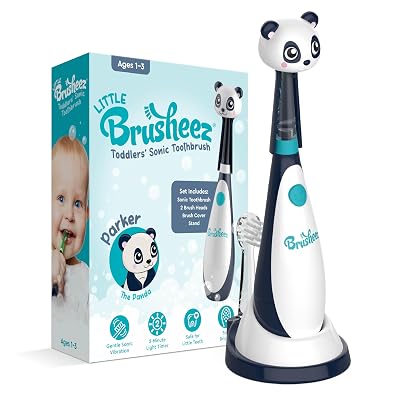 Brusheez Little Toddlers’ Sonic Toothbrush - Safe & Gentle Toothbrush for Ages 1-3 with Built-in, Light-Up 2-Minute Timer, Extra Brush Head, & Storage Base for First-Time Brushers (Parker The Panda)