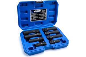 VEXPLO Spline Lug Nut Socket Set, 8 Piece SAE & Metric Locking Lug Nut Removal Tool, Wheel Lock Removal Kit for Easy Removing of Aftermarket & Factory Wheel Lug Nuts
