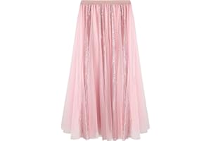 SPFASZEIV Sequin Skirt for Women Long Sparkly Tulle Skirt A-line Glitter Midi Skirts Casual Party Festival Outfits One Size