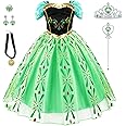 AHLPO Anna Dress Princess Elsa Dress Up for Girls Halloween Cosplay Princess Anna Costume Elsa Fancy Dress Birthday Outfit