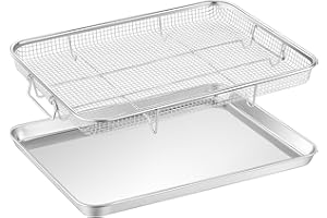 TeamFar Air Fryer Basket for Oven, 16”x12” Stainless Steel Air Fryer Basket and Tray, Oven Air Fryer Rack with Baking Pan for Cooking Baking Broiling Grilling, Heavy Duty & Dishwasher Safe