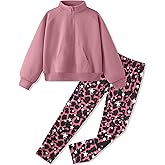 Jrbybazy Girls Clothes Half Zip Sweatshirt Top and Full Print Tight Pants 2 Piece Outfit for Kids 6-14