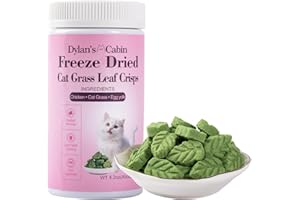 Dylan's cabin Freeze Dried Cat Grass Teething Treats - High Protein Leaf Crisps with Chicken, Egg Yolk Natural Chew Treats for Teeth Cleaning Hairball Control,86pcs