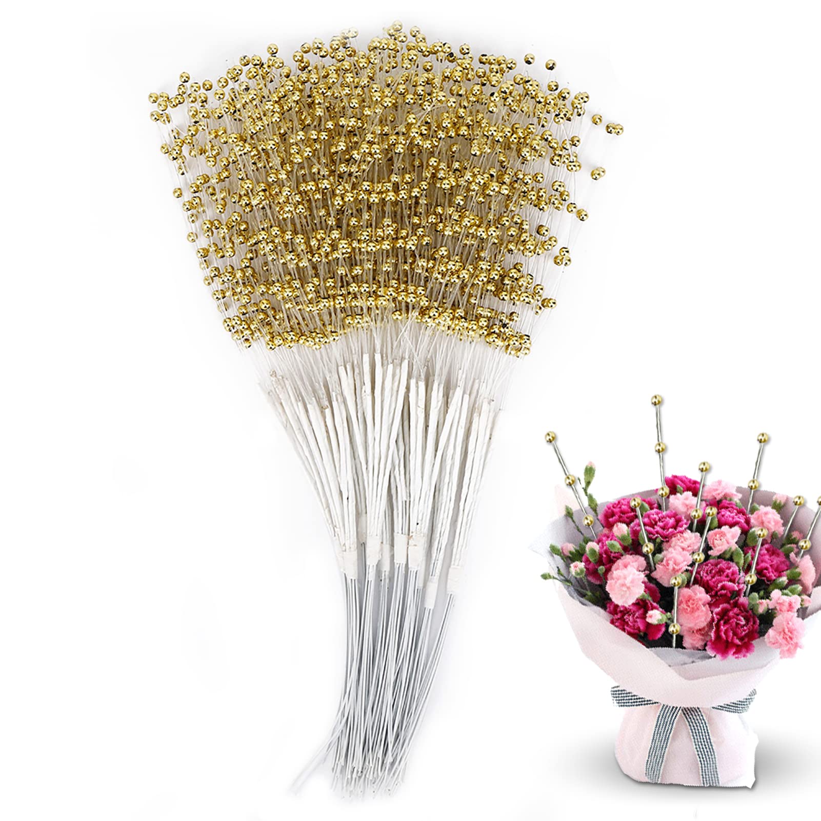 HERCHR 100Pcs Pearl Sticks for Flowers, Brides Bouquet, Corsage Creations, Wedding Pearl Flower Spray for Home Party Decoration