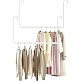 Hanging Closet Rod Adjustable Width Height Closet Rod For Hanging Clothes White 2 Pack Closet Extender Hanging Rod Clothes Space-Saving Hanging Bar Organizer